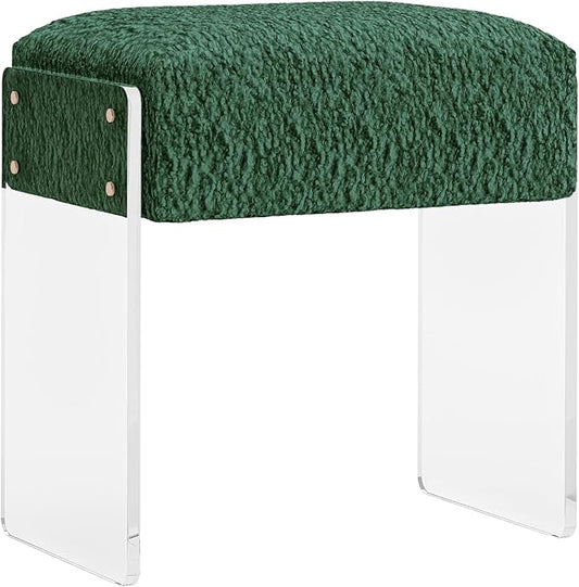 Soft Fluffy Stool, Modern Acrylic Footstool with Upholstered Seat, Fluffy Stool for Living Room Bedroom (Green)