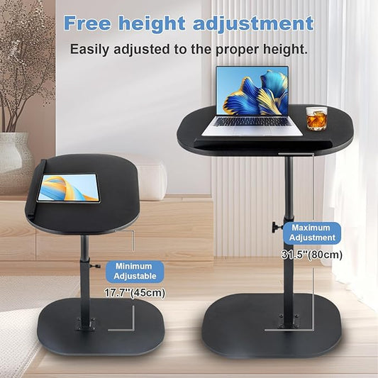 Side Table TV Tray for Couch,90° Tiltable TV Tray Table Height Adjustable 360° Swivel C Shaped End Table for Small Spaces,Bedside Bathroom Living Room(Walnut Color) (Tiltable Black)