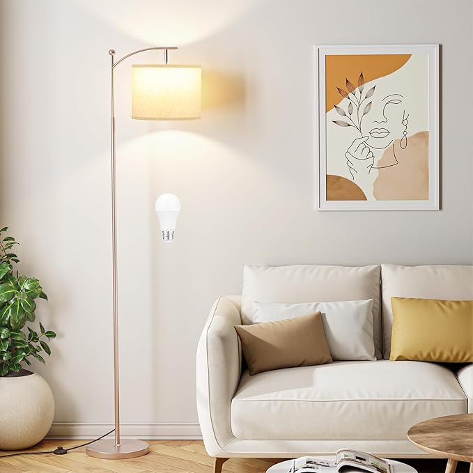 60" Floor Lamps for Living Room with 3 Color Temperatures, Adjustable Beige Shade with Light Gold Pole, Tall Lamps for Living Room Bedroom Office Classroom Dorm Room, 9W Bulb Included