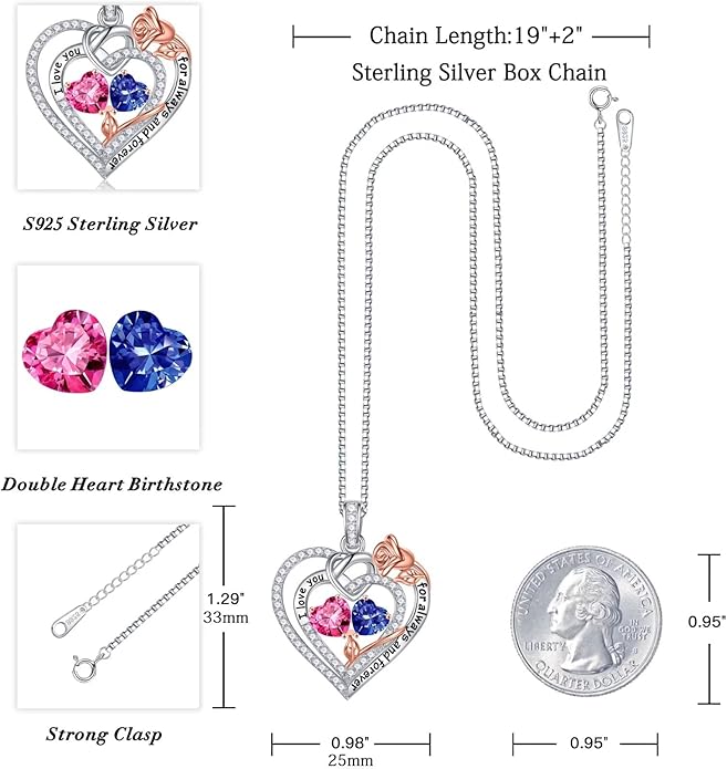 Iefil Christmas Gifts for Wife Women - 925 Sterling Silver Double Birthstone Necklace, Anniversary Birthday Gifts for Women, Jewelry Gift for Wife Girlfriend Mom Her