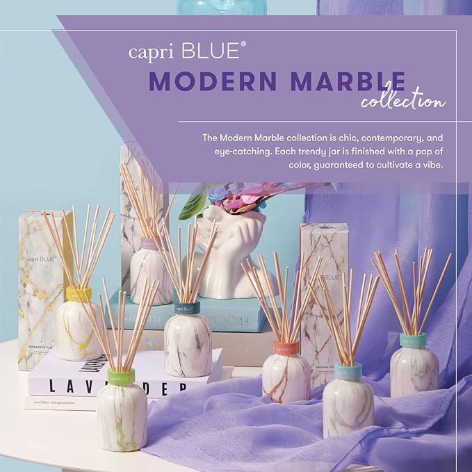 Capri Blue Modern Marble Reed Diffuser Set - Includes Reed Diffuser Sticks, Scented Oil & Glass Bottle - Luxury Scents for Bedroom Decor & Bathroom Air Freshener - Pineapple Flower (5.7 fl oz)