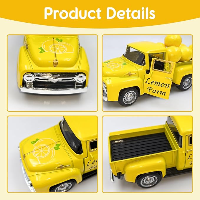 Lemon Truck Decor with Mini Fake Lemons Lemon Decorations for Home Kitchen Farmhouse Tabletop Centerpiece Summer Tiered Tray Decor Lemonade Stand Decorations Amalfi Coast Party Favor, Yellow