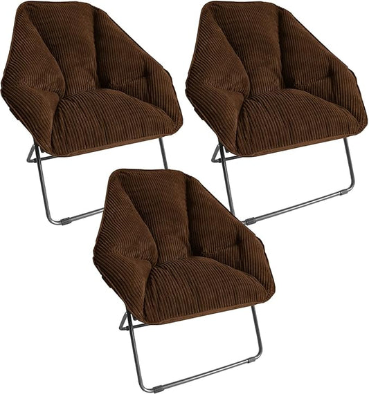 Zenithen Limited Portable Hexagon Folding Soft Dish Chairs, Perfect for Dorm Rooms, Game Rooms, and Living Room, Use for Reading, Lounging, Gaming and Studying, Brown (Pack of 3)