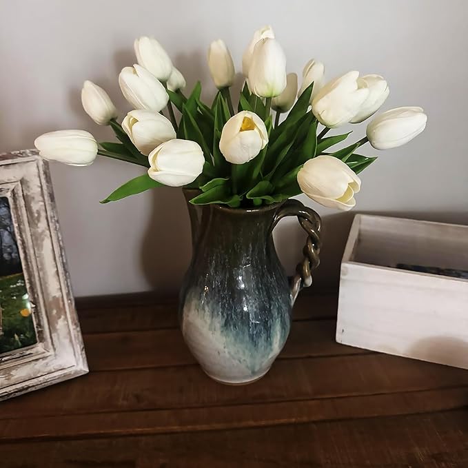 ABAJI 20PCS Tulip Artificial Flowers 12.6inch Real Touch for Wedding Decor Banquet Party Home Hotel Office Decoration Holiday Anniversary Celebration Faux Sterm