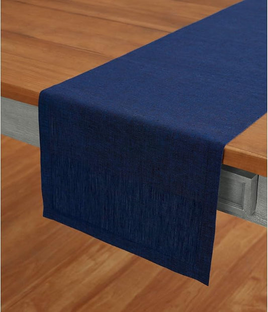 Solino Home Linen Royal Blue Table Runner 132 Inches Long - Athena, 100% Pure Linen Dining Table Runner 14 x 132 Inch