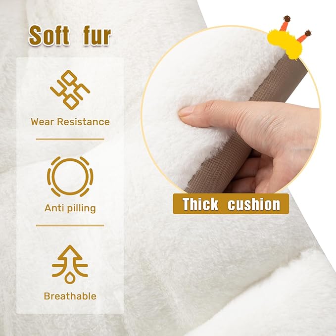 HollyHOME X-Large Saucer Chair, Comfy Oversized Folding Chair, Faux-Fur Reading Chair for Teens, Adults, Foldable Accent Lazy Chair, Metal Frame Lounge Chair for Living Room, Bedroom, Dorm, White