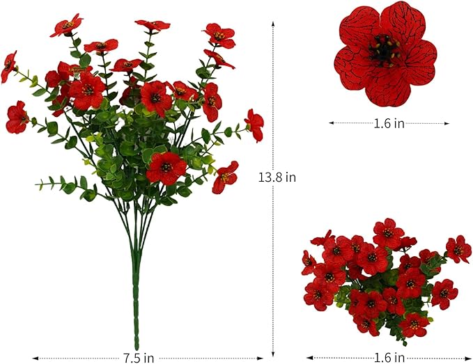 12 Bundles Artificial Flowers for Outdoor Indoor Fake Flowers uv Resistant Artificial Outdoor Flowers Fake Plants for Porch Garden Home Patio Decor (Red)