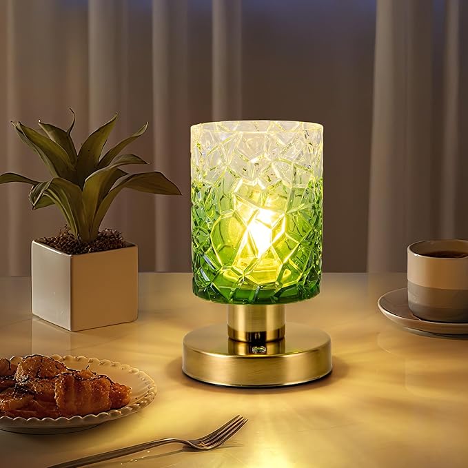 Modern Table Lamp with Remote Control, Cordless Dimmable Desk Lamp for Bedroom, Rechargeable Battery Operated, Touch Lamps for Night Stands Living Room, Bulb Included (Green Gradient)