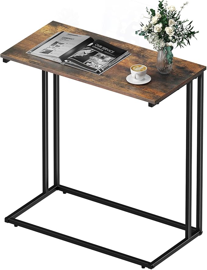 C-Shaped Side Table, Modern End Table with Metal Frame, Space Saving Design for Living Room，Large Surface Couch Table for Bedroom, and Home Office，24 x 12 x 24 inches (Brown)