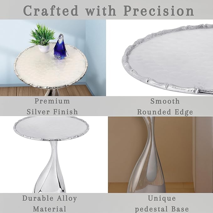 CLEENTABLE Coffee Round Side Table - Pedestal Lightweight Metal End Table - Metal Accent Table for Small Spaces Living Room,Bedroom,Balcony - Easy Assembly, Modern Minimalist Design 18" (Silver)