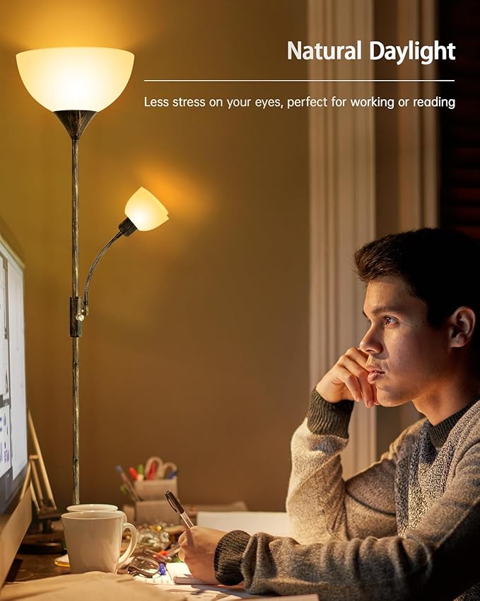 BoostArea Floor Lamps for Living Room, Standing Lamp, 71" Torchiere Floor Lamp with Reading Lamp, 3 Way Switch, Corner Floor Lamps for Living Room/Bedroom, Rustic Bronze Floor Lamp(E26 Base, No Bulb)