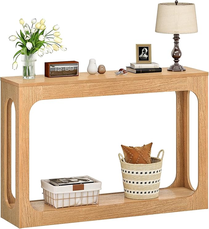 47.2" Long Console Table, Entryway Table, Hallway Table, 2-Tier Behind Couch Table, Corridor Decor Stand, Narrow Rectangular with Storage for Living Room, Entry, Hallway, Light Walnut MXG03NL