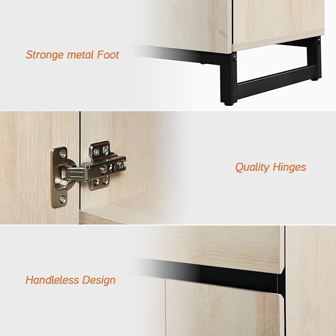 WAMPAT Modern End Table with 1 Drawer & 1 Storage Cabinet, Farmhouse Sofa Table, Wooden Rustic Side Sofa Table Metal Leg for Living Room, Nighstand for Bedroom, Light Oak