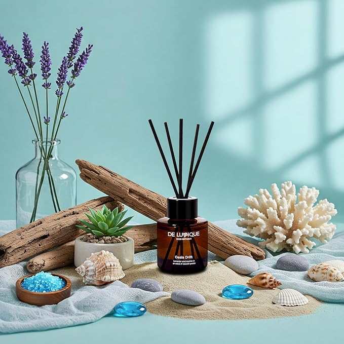 Luxury Reed Diffuser for Home – Long Lasting Home Fragrance Diffuser with Lavender, Marine, Watermelon & Ozone, Premium Essential Oils Oasis Drift – 50ml