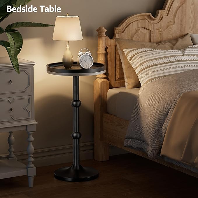 Small Round Side Table, Coffee Drink Table for Small Spaces, Modern Night Stand with Metal Leg, Weighted Iron Base Pedestal Round End Tables for Living Room, Bedroom, Narrow Corners,Sofa Couch