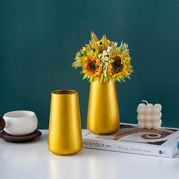 Gold Vase - 6" Gold Ceramic Flower vase for Home/Table/Accent Decor, Minimalist Modern Vases Ceramic for Centerpieces, Room Decor, Living Room, Bedroom or Gift