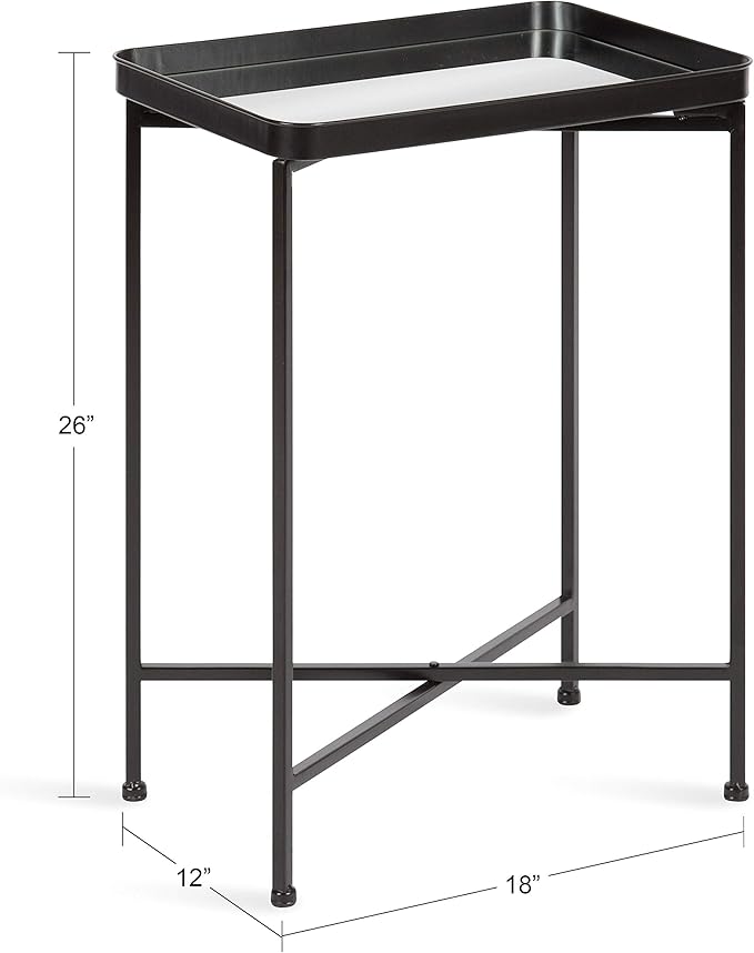 Kate and Laurel Celia Modern Side Table, 18 x 12 x 26, Black, Foldable Rectangular End Table for Storage and Display