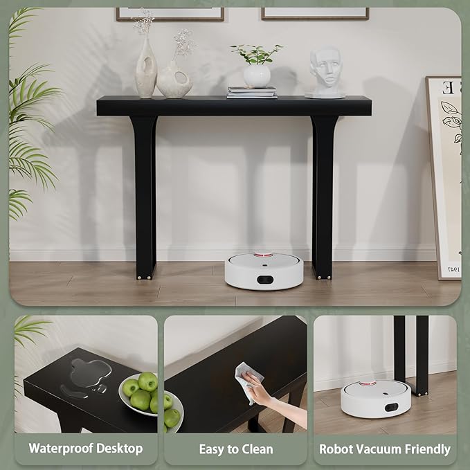 Bamboo 47.2" Narrow Console Table, Rectangular Side Table, Farmhouse Entryway Table, Modern Sofa Table Behind Couch, Accent Table for Entrance, Living Room, Hallway, Foyer (Black