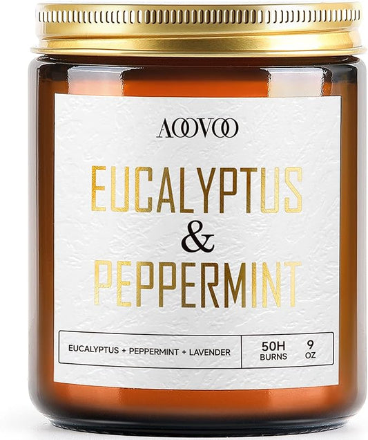 AOOVOO Eucalyptus Mint Candles - 9 oz Scented Candles, Aromatherapy Candle, Soy Candle for Home Scented