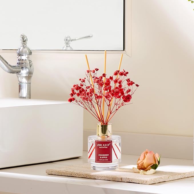 Airkeep Reed Diffuser Set of 3, Coconut Pineapple Lemon Eucalyptus Cranberry Apple Oil Reed Diffusers for Bedroom Living Room Office Aromatherapy Oil Reed Diffuser for Gift 50ml x 3