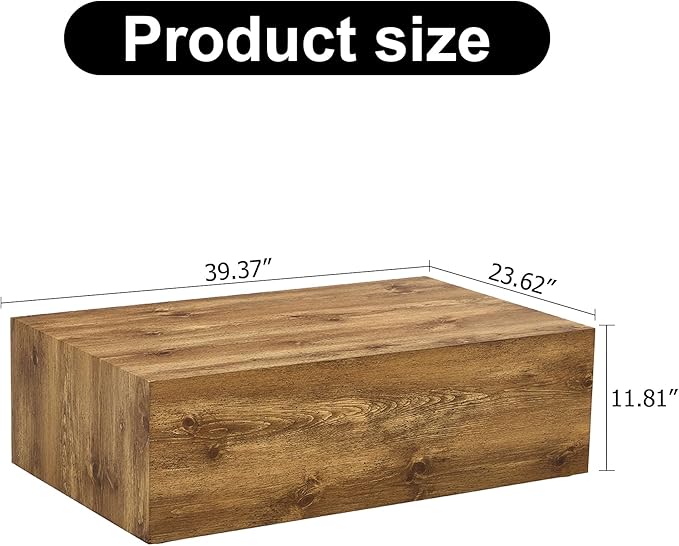 39.3" Rectangular Wood Coffee Table, Modern Coffee Tables in Wood Finish for Living Room, Contemporary No Assembly Wooden Center Cocktail Table for Bedroom, Reception Room