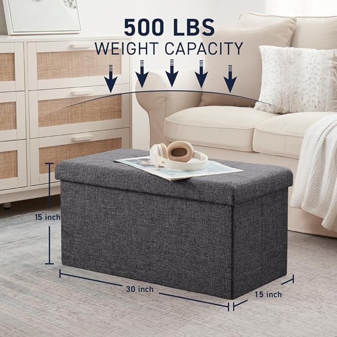 Ornavo Home 30 Inch Folding Storage Ottoman with Storage Bench, Large Storage Ottoman Bench, Storage Chest, Foot Rest Stool, Bedroom Bench with Storage - (Dark Gray)