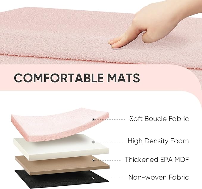 PINPLUS Folding Storage Ottoman Bench, Sherpa Ottoman with Storage, Large Long Shoes Bench Chest with Lid, Footrest for Living Room, Entryway, Pink 30'' x 15'' x 15''