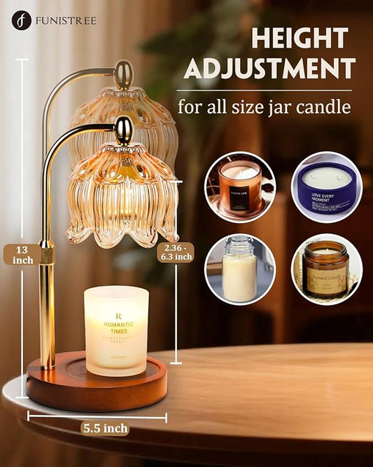 Candle Warmer Lamp with Timer Dimmable, Height Adjustable, Birthday Gifts for Women Mom, Suitable for New Home Decoration, Christmas Gift Lotus Flower Candle lamp,With 2 bulbs,Suitable for Jar Candles