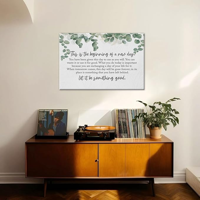 BIWSHA Inspirational This is the Beginning of a New Day Canvas Wall Art Prints Decor for Home Bathroom Bedroom Living Room Office，Motivation Themed Art Decor 16x24 Inch,Positive Saying Art Gifts