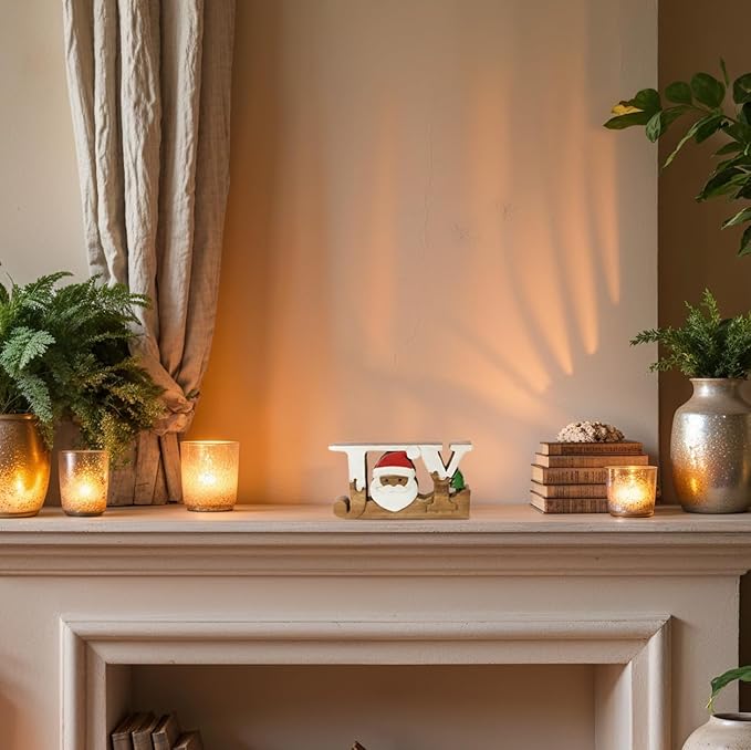 Decozen Living Room Decor: Handcrafted Joy Sign Letters Centerpiece - Bedroom, Indoor Coffee Table, House, Dining Room, Farmhouse & Kitchen Decor, Housewarming Gifts and Accessories - Solid Wood