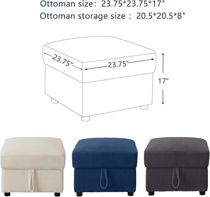 Small Storage Ottoman Sqare Footrest Bench Stool for Apartment,Bedroom,Living Room,Bonus Room and Compact Spaces. (Beige, Ottoman)