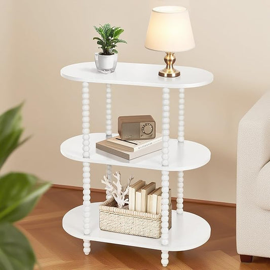 End Table, 3-Tier Skinny Side Table for Small Spaces, Sofa Console Table with Shelves for Entryway, Foyer, Hallway, Living Room and Bedroom, White