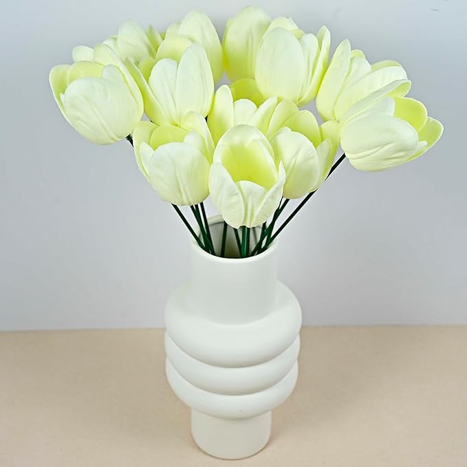 12pcs Warm White Flowers PU Real Touch Flowers Wedding Bouquets Artificial Flowers for Decoration DIY Floral Gifts Cake Topper Home Office Table Decor Farmhouse Table Centerpiece Decorations