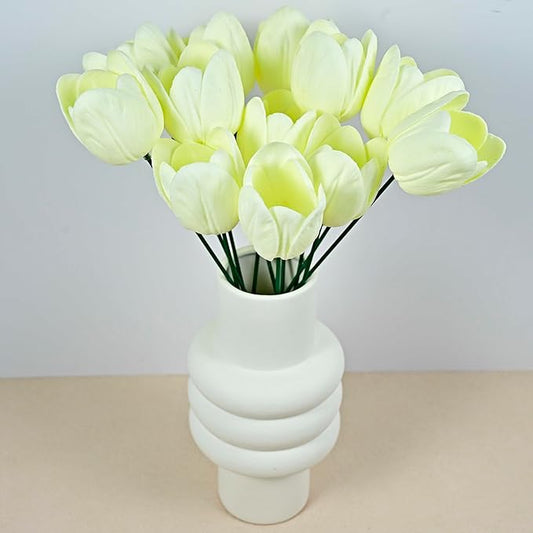 12pcs Warm White Flowers PU Real Touch Flowers Wedding Bouquets Artificial Flowers for Decoration DIY Floral Gifts Cake Topper Home Office Table Decor Farmhouse Table Centerpiece Decorations