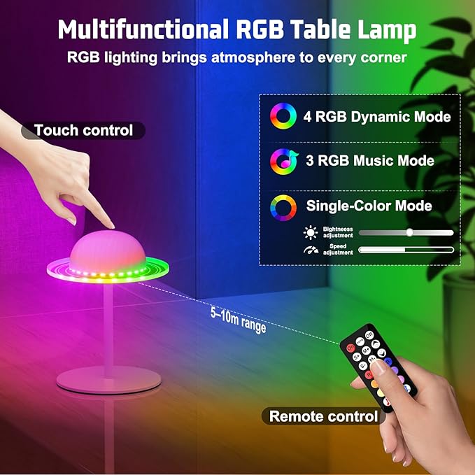 Nreonrick RGB Table Lamp,Wireless Bottle Lamp, Dimmable Color Changing Desk Lamp, Music Sync Bedside Lamp with Remote and Touch Control for Bedroom,Bar,Halloween Decor (2 Pack)
