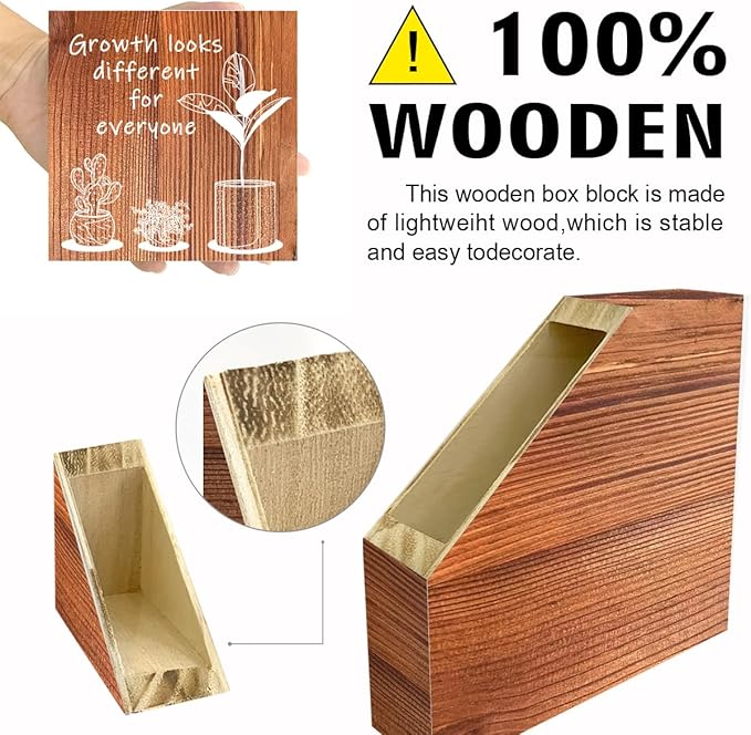 LVQHI Inspirational Wood Block Sign,Growth Looks Different for Everyone Plant Motivational Wooden Block Sign for Home Bedroom Office Desk Table Decor,Inspirational Cheer Up Gift for Coworker Burlywood