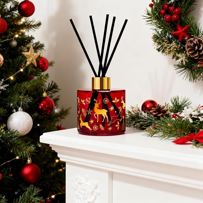 Reed Diffuser Set, Gingerbread Joy Christmas Oil Diffuser with Sticks, Home Fragrance Reed Diffuser for Bathroom Office Shelf Decor, Scented Room Fresheners, Holiday Ideal Gift 6.7 Fl.Oz