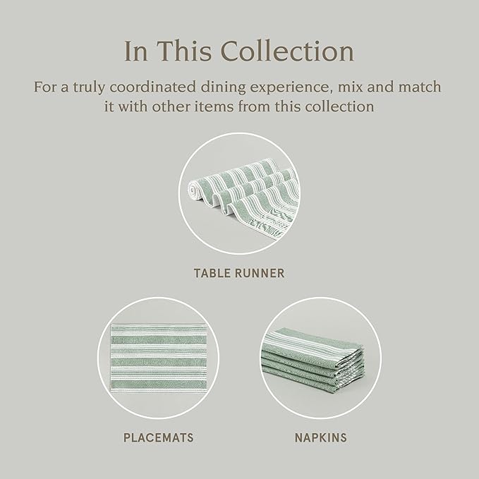 Over&Back Set of 4 Woven Placemats - Colorful Dining Table Mat - 100% Cotton - Machine Washable - Kitchen and Home Decor - Green - 14" L X 20" W