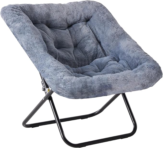 DUMOS Comfy Chair for Adults, Soft Faux Fur Folding Lounge for Bedroom Living Room Dorm Rooms Flexible Reading Chair for Teens, Large Size Foldable (Square-Classic Gray)