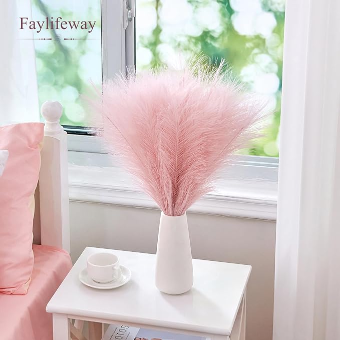 𝟱𝟬𝙥𝙘𝙨 Pampas Grass 𝟭𝟳in, Pink Artificial Dried Pampas Grass Decor for Living Room, Faux Pampas Grass Vase Filler Fluffy for Wedding Party Boho Decoration (𝗣𝗶𝗻𝗸)