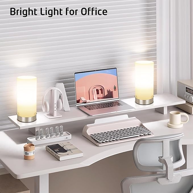 Bedside Table Lamp for Bedroom, 3 Way Dimmable Touch Control Table Lamps for Nightstand, Modern Desk Lamp with Glass Lamp Shape, 2700K 6W Bulb Included(Nickel).