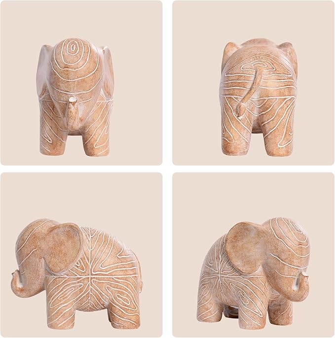 Elephant Statue, African Animal Decor, Wooden Elephant Gift for Women, Boho Decor for Living Room, Shelf, Office（1Pack, Small ）