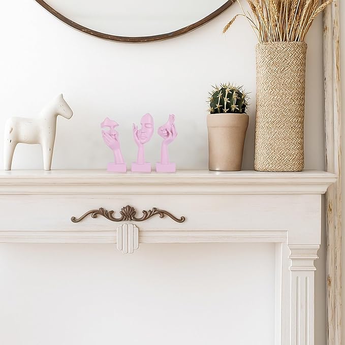 3 Pcs Thinker Small Statue Set - Pink Art Abstract Home Accent Figurines for Decor Woman Apartment Bookshelf Floating Shelf Coffee Table Office Desk Bathroom Counter Decor (3 Pcs Pink, 6")