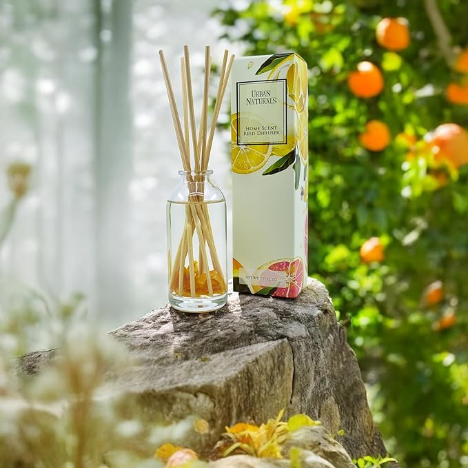 Urban Naturals Citrus Bliss Mandarin Orange & Grapefruit Essential Oil Reed Diffuser w/Real Orange! | Fresh Home Fragrance