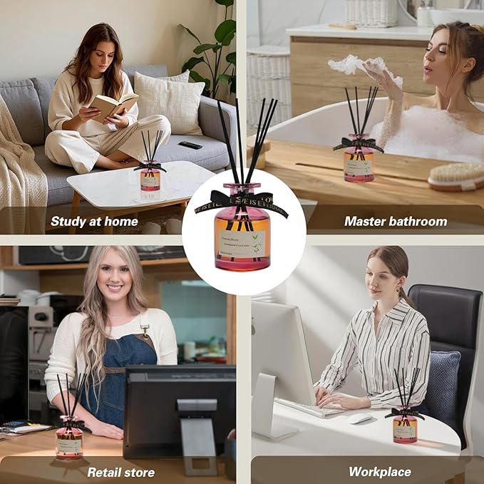 Reed Diffuser Essential Oil Set - Rose Fragrance Air Freshener (4.4 Fl Oz) for Home, Bathroom, Bedroom, Office Decor