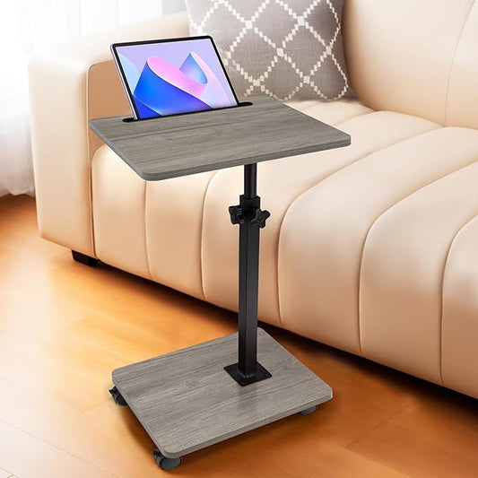 Aoligrace C Table End Table Adjustable Height, 360°Swivel TV Tray Table with Wheels, Small Side Table for Couch C Shaped End Table for Living Room Bedroom Small Spaces (Grey)