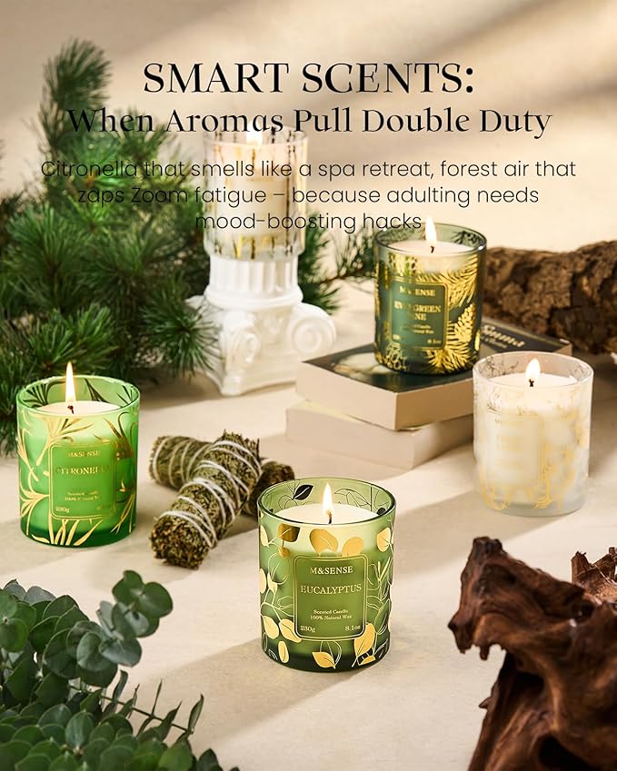 M&SENSE Evergreen Pine Scented Vegan Soy Candles,8.1oz 42-Hour Slow Burning Time,No Toxin Candles for Fall Winter Aromatherapy Calming Home Fragrance,Christmas Gifts for Women & Men
