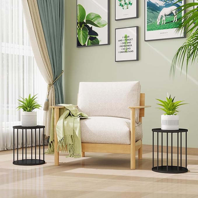 Plant Stand Indoor,small plant stool,Flower Pot Corner stand holder,Mid Century Heavy Duty Metal Tall Home Decor,Modern Round End Table,Small Rustic Display Stand for Living Room,Bedroom(Black,2 Packs)