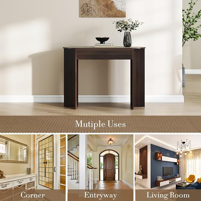 HEAH-YO Modern Console Table, Wooden Sofa Table with Narrow Countertop, 43.3" Entryway Tables for Hallway Entrance Living Room, Walnut Color