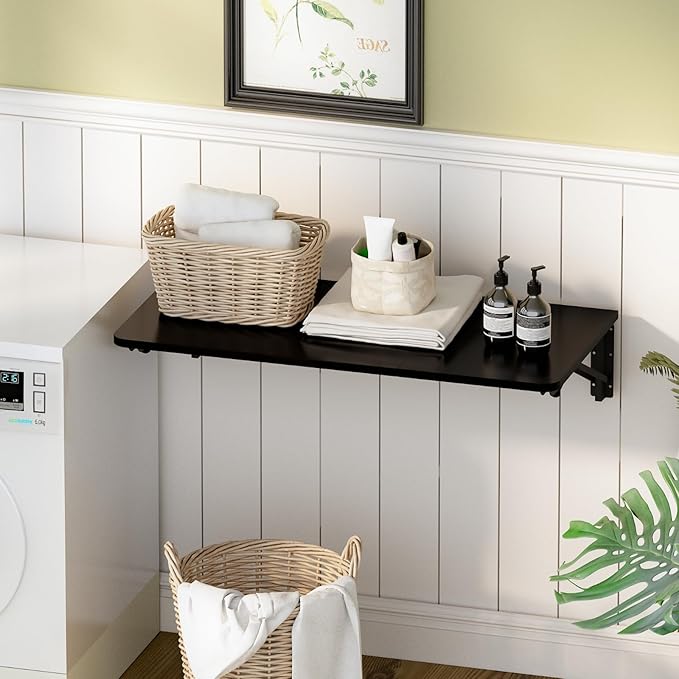 TEAMIX Wall Mounted Desk, Folding Table for Small Spaces, Wall Floating Desk with Heavy Duty Brackets for Laundry Room,Kitchen,Office Storage